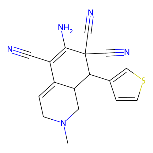 6-amino-2-methyl-8-(thiophen-3-yl)-2,3,8,8a-tetrahydroisoquinoline-5,7,7(1H)-tricarbonitrile structure