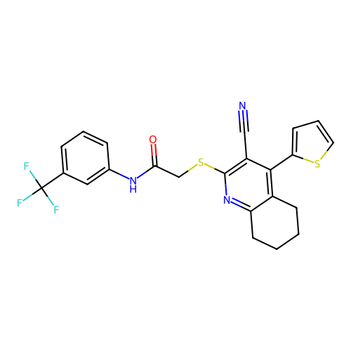2-{[3-cyano-4-(thiophen-2-yl)-5,6,7,8-tetrahydroquinolin-2-yl]sulfanyl}-N-[3-(trifluoromethyl)phenyl]acetamide structure