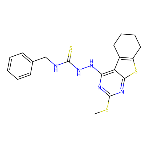 1-benzyl-3-[(2-methylsulfanyl-5,6,7,8-tetrahydro-[1]benzothiolo[2,3-d]pyrimidin-4-yl)amino]thiourea structure