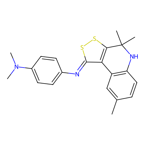 N,N-dimethyl-4-[(4,4,8-trimethyl-5H-dithiolo[3,4-c]quinolin-1-ylidene)amino]aniline structure