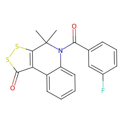 5-(3-fluorobenzoyl)-4,4-dimethyldithiolo[3,4-c]quinolin-1-one structure