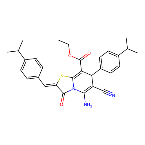 (Z)-ethyl 5-amino-6-cyano-2-(4-isopropylbenzylidene)-7-(4-isopropylphenyl)-3-oxo-3,7-dihydro-2H-thiazolo[3,2-a]pyridine-8-carboxylate structure