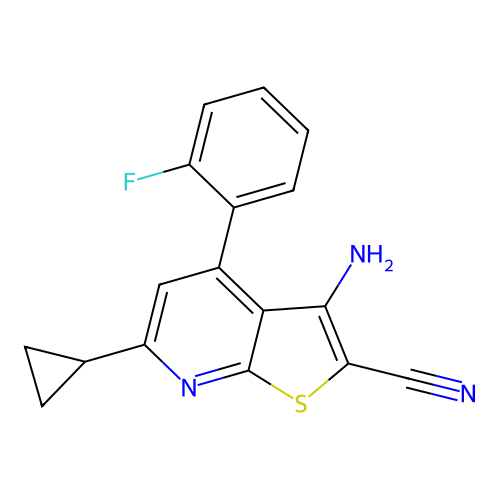 3-Amino-6-cyclopropyl-4-(2-fluorophenyl)thieno[2,3-b]pyridine-2-carbonitrile structure
