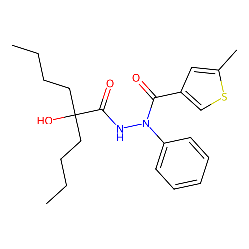 N'-(2-butyl-2-hydroxyhexanoyl)-5-methyl-N-phenylthiophene-3-carbohydrazide structure