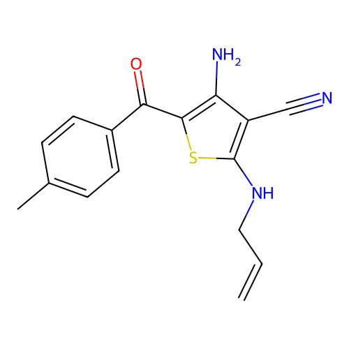 4-amino-5-(4-methylbenzoyl)-2-(prop-2-enylamino)thiophene-3-carbonitrile structure
