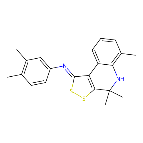 (Z)-3,4-dimethyl-N-(4,4,6-trimethyl-4,5-dihydro-1H-[1,2]dithiolo[3,4-c]quinolin-1-ylidene)aniline structure