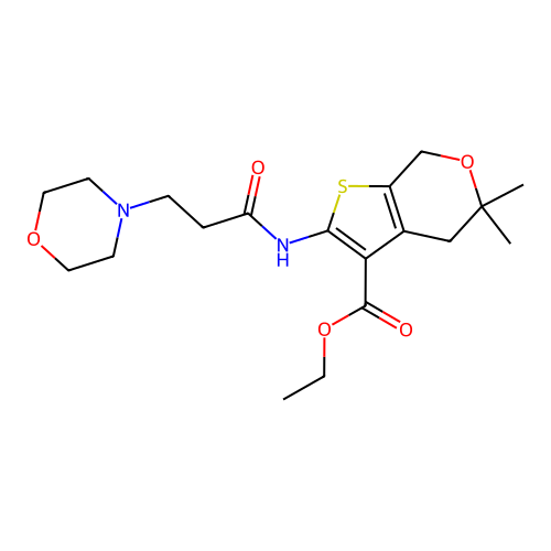 ethyl 5,5-dimethyl-2-(3-morpholin-4-ylpropanoylamino)-4,5-dihydro-7H-thiopheno [2,3-c]pyran-3-carboxylate structure