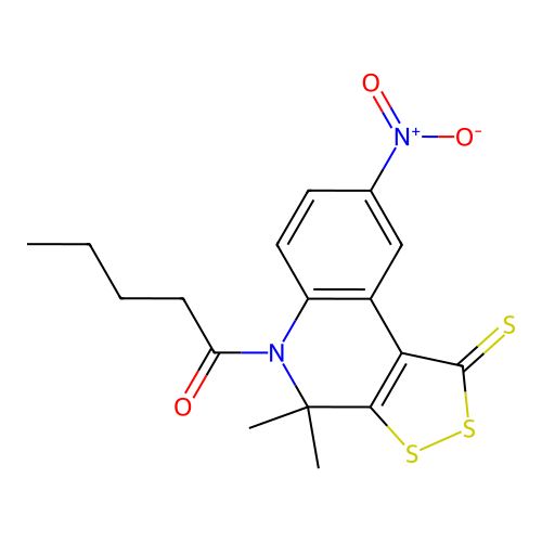 1-(4,4-dimethyl-8-nitro-1-sulfanylidenedithiolo[3,4-c]quinolin-5-yl)pentan-1-one structure