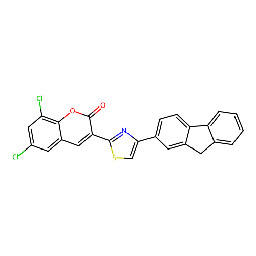 6,8-dichloro-3-[4-(9H-fluoren-2-yl)-1,3-thiazol-2-yl]-2H-chromen-2-one structure