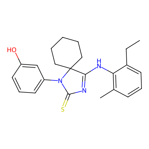 (Z)-4-((2-ethyl-6-methylphenyl)imino)-1-(3-hydroxyphenyl)-1,3-diazaspiro[4.5]decane-2-thione structure