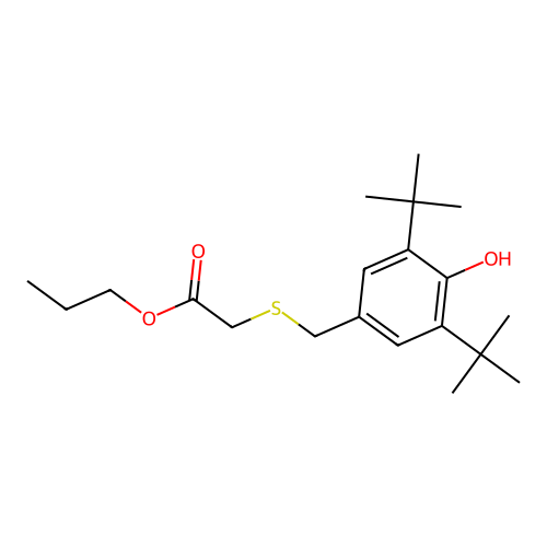 Propyl 2-((3,5-di-tert-butyl-4-hydroxybenzyl)thio)acetate structure
