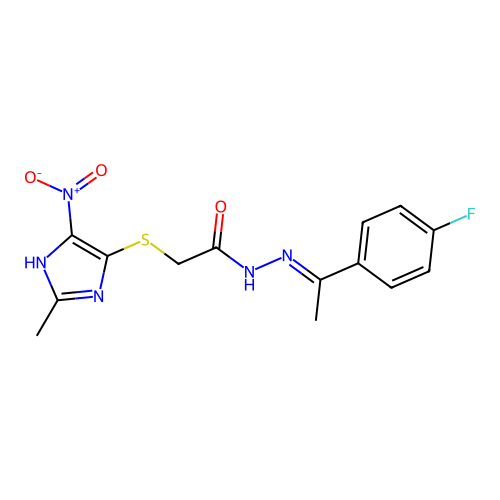 (2-Methyl-5-nitro-3H-imidazol-4-ylsulfanyl)-acetic acid [1-(4-fluoro-phenyl)-eth-(E)-ylidene]-hydrazide structure