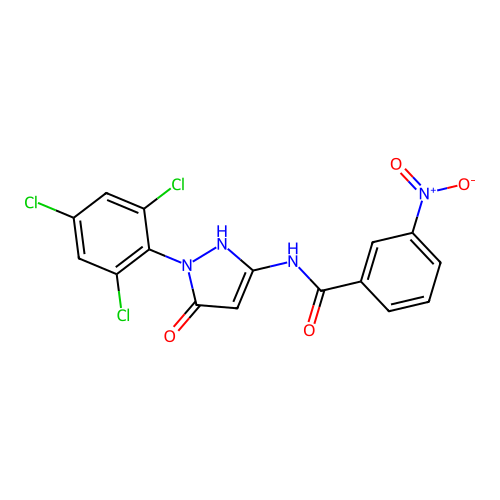 N-[5-hydroxy-1-(2,4,6-trichlorophenyl)-1H-pyrazol-3-yl]-3-nitrobenzamide structure