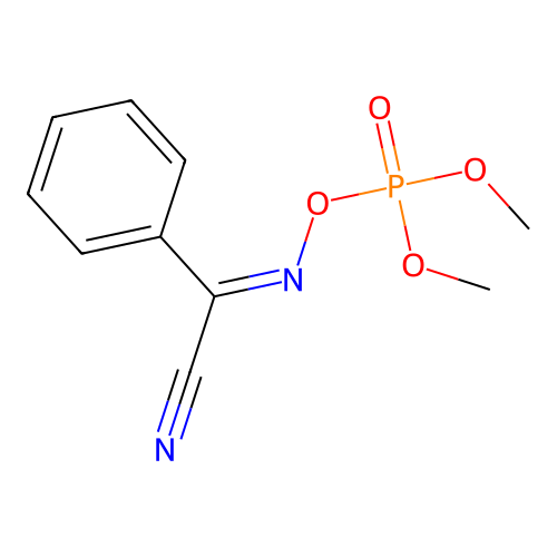 Glyoxylonitrile, phenyl-, oxime, dimethyl phosphate structure