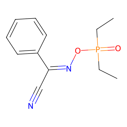 Glyoxylonitrile, phenyl-, oxime, diethylphosphinate structure