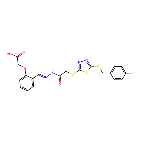 {2-[(E)-{2-[({5-[(4-chlorobenzyl)sulfanyl]-1,3,4-thiadiazol-2-yl}sulfanyl)acetyl]hydrazinylidene}methyl]phenoxy}acetic acid structure