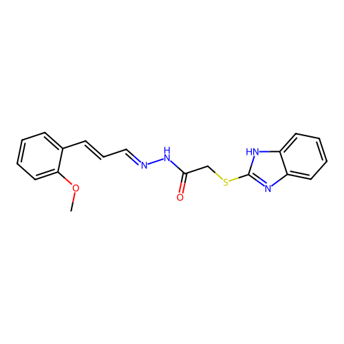 2-(1H-benzimidazol-2-ylsulfanyl)-N'-[(1E,2E)-3-(2-methoxyphenyl)prop-2-en-1-ylidene]acetohydrazide structure