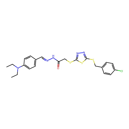 2-({5-[(4-chlorobenzyl)sulfanyl]-1,3,4-thiadiazol-2-yl}sulfanyl)-N'-{(E)-[4-(diethylamino)phenyl]methylidene}acetohydrazide structure