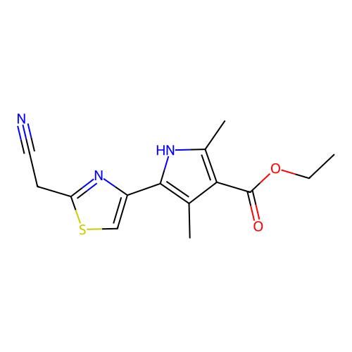 ethyl 5-[2-(cyanomethyl)-1,3-thiazol-4-yl]-2,4-dimethyl-1H-pyrrole-3-carboxylate structure