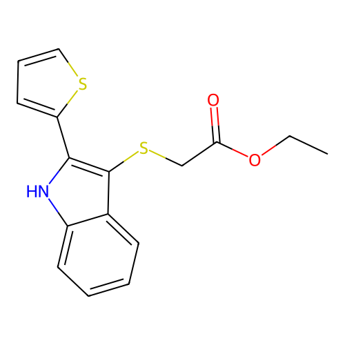 (2-Thiophen-2-yl-1H-indol-3-ylsulfanyl)-acetic acid ethyl ester structure