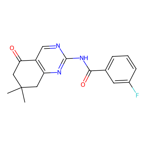 N-(7,7-dimethyl-5-oxo-6,8-dihydroquinazolin-2-yl)-3-fluorobenzamide structure