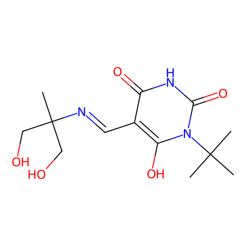 (5Z)-1-tert-butyl-5-[[(1,3-dihydroxy-2-methylpropan-2-yl)amino]methylidene]-1,3-diazinane-2,4,6-trione structure