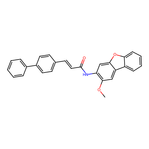 3-[1,1'-biphenyl]-4-yl-N-(2-methoxydibenzo[b,d]furan-3-yl)acrylamide structure