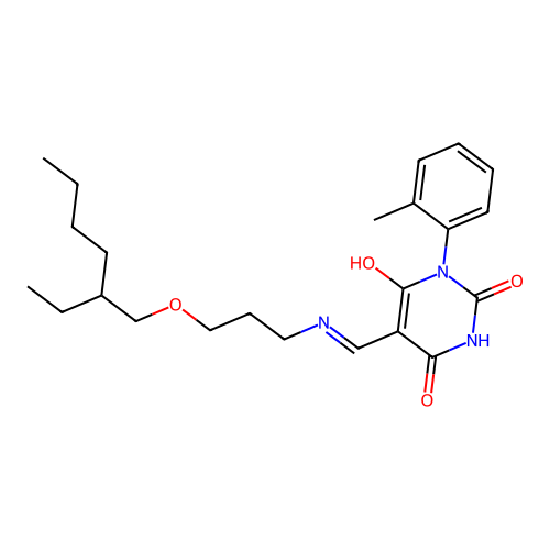 5-[[3-(2-ethylhexoxy)propylamino]methylidene]-1-(2-methylphenyl)-1,3-diazinane-2,4,6-trione structure