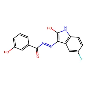 N'-(5-fluoro-2-oxo-1,2-dihydro-3H-indol-3-ylidene)-3-hydroxybenzohydrazide structure