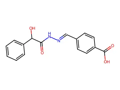 4-[(E)-{2-[hydroxy(phenyl)acetyl]hydrazinylidene}methyl]benzoic acid structure