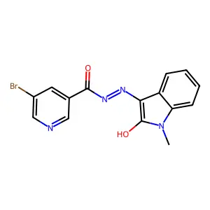 5-bromo-N'-[(3Z)-1-methyl-2-oxo-1,2-dihydro-3H-indol-3-ylidene]pyridine-3-carbohydrazide structure