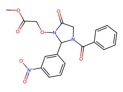 Methyl [(3-benzoyl-2-{3-nitrophenyl}-5-oxo-1-imidazolidinyl)oxy]acetate structure