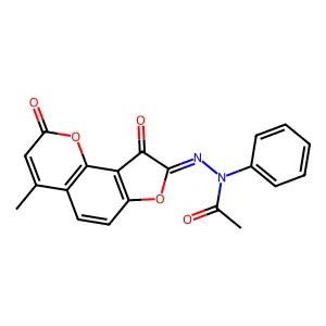 Acetic acid, 2-(4-methyl-2,9-dioxo-2H-furo[2,3-h]-1-benzopyran-8(9H)-ylidene)-1-phenylhydrazide structure