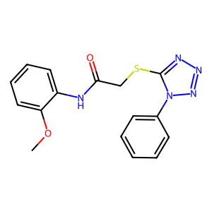 N-(2-methoxyphenyl)-2-(1-phenyltetrazol-5-yl)sulfanylacetamide structure