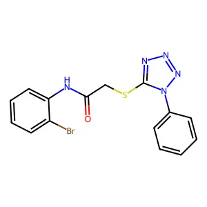 N-(2-bromophenyl)-2-(1-phenyltetrazol-5-yl)sulfanylacetamide structure