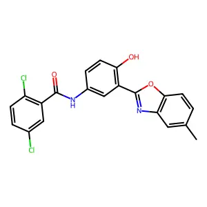 2,5-dichloro-N-[4-hydroxy-3-(5-methyl-1,3-benzoxazol-2-yl)phenyl]benzamide structure