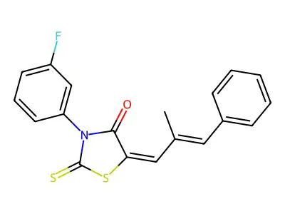 3-(3-Fluoro-phenyl)-5-(2-methyl-3-phenyl-allylidene)-2-thioxo-thiazolidin-4-one structure