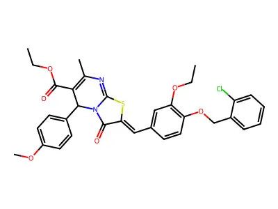 ethyl (2Z)-2-{4-[(2-chlorobenzyl)oxy]-3-ethoxybenzylidene}-5-(4-methoxyphenyl)-7-methyl-3-oxo-2,3-dihydro-5H-[1,3]thiazolo[3,2-a]pyrimidine-6-carboxylate structure