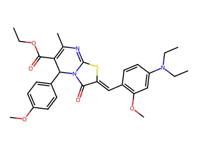 (Z)-ethyl 2-(4-(diethylamino)-2-methoxybenzylidene)-5-(4-methoxyphenyl)-7-methyl-3-oxo-3,5-dihydro-2H-thiazolo[3,2-a]pyrimidine-6-carboxylate structure