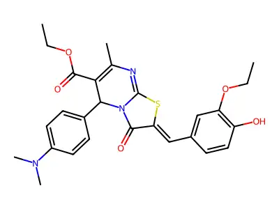 (Z)-ethyl 5-(4-(dimethylamino)phenyl)-2-(3-ethoxy-4-hydroxybenzylidene)-7-methyl-3-oxo-3,5-dihydro-2H-thiazolo[3,2-a]pyrimidine-6-carboxylate structure