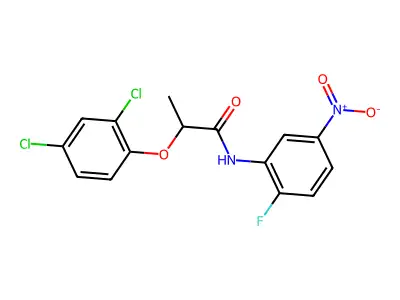 2-(2,4-dichlorophenoxy)-N-(2-fluoro-5-nitrophenyl)propanamide structure