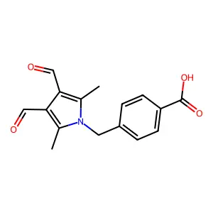 4-((3,4-diformyl-2,5-dimethyl-1H-pyrrol-1-yl)methyl)benzoic acid structure