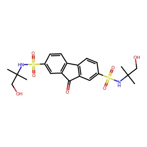 N2,N7-bis(1-hydroxy-2-methylpropan-2-yl)-9-oxo-9H-fluorene-2,7-disulfonamide structure