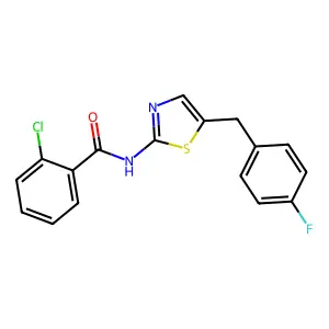 2-chloro-N-(5-(4-fluorobenzyl)thiazol-2-yl)benzamide structure