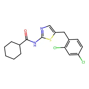 N-[5-(2,4-dichlorobenzyl)-1,3-thiazol-2-yl]cyclohexanecarboxamide structure