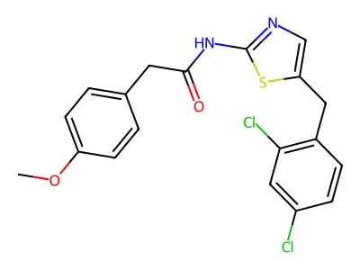 N-[5-[(2,4-dichlorophenyl)methyl]-1,3-thiazol-2-yl]-2-(4-methoxyphenyl)acetamide structure