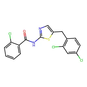 2-chloro-N-[5-(2,4-dichlorobenzyl)-1,3-thiazol-2-yl]benzamide structure