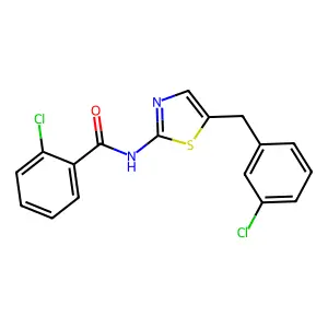 2-chloro-N-[5-(3-chlorobenzyl)-1,3-thiazol-2-yl]benzamide structure