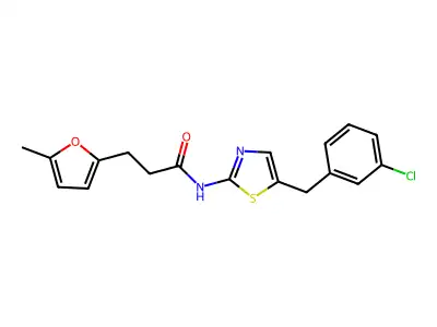 N-(5-(3-chlorobenzyl)thiazol-2-yl)-3-(5-methylfuran-2-yl)propanamide structure