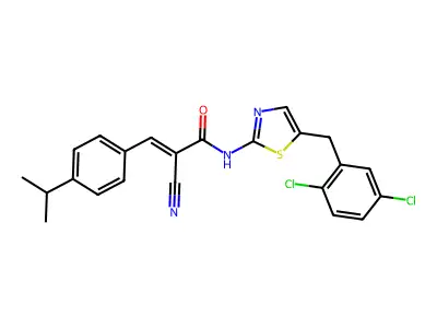 (2E)-2-cyano-N-[5-(2,5-dichlorobenzyl)-1,3-thiazol-2-yl]-3-[4-(propan-2-yl)phenyl]prop-2-enamide structure
